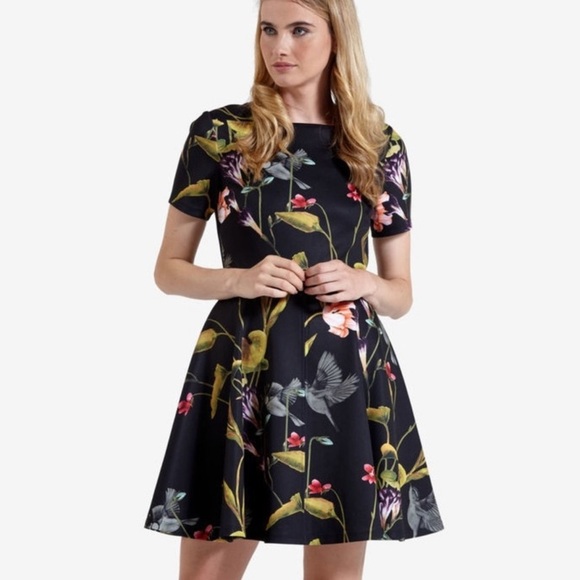 Ted Baker Dresses & Skirts - Ted Baker moved floral skater for and flare Yellow and Pink A-Line Mini Dress 1